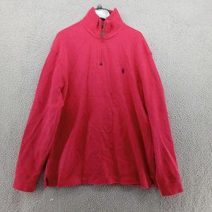 Polo Ralph Lauren Sweater Mens‎ Large Red 1/4 Zip Cotton Pullover